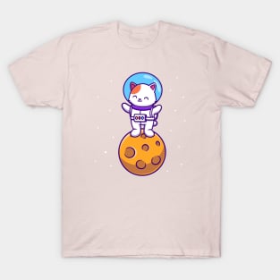 Cute Astronaut Cat Standing On Moon T-Shirt